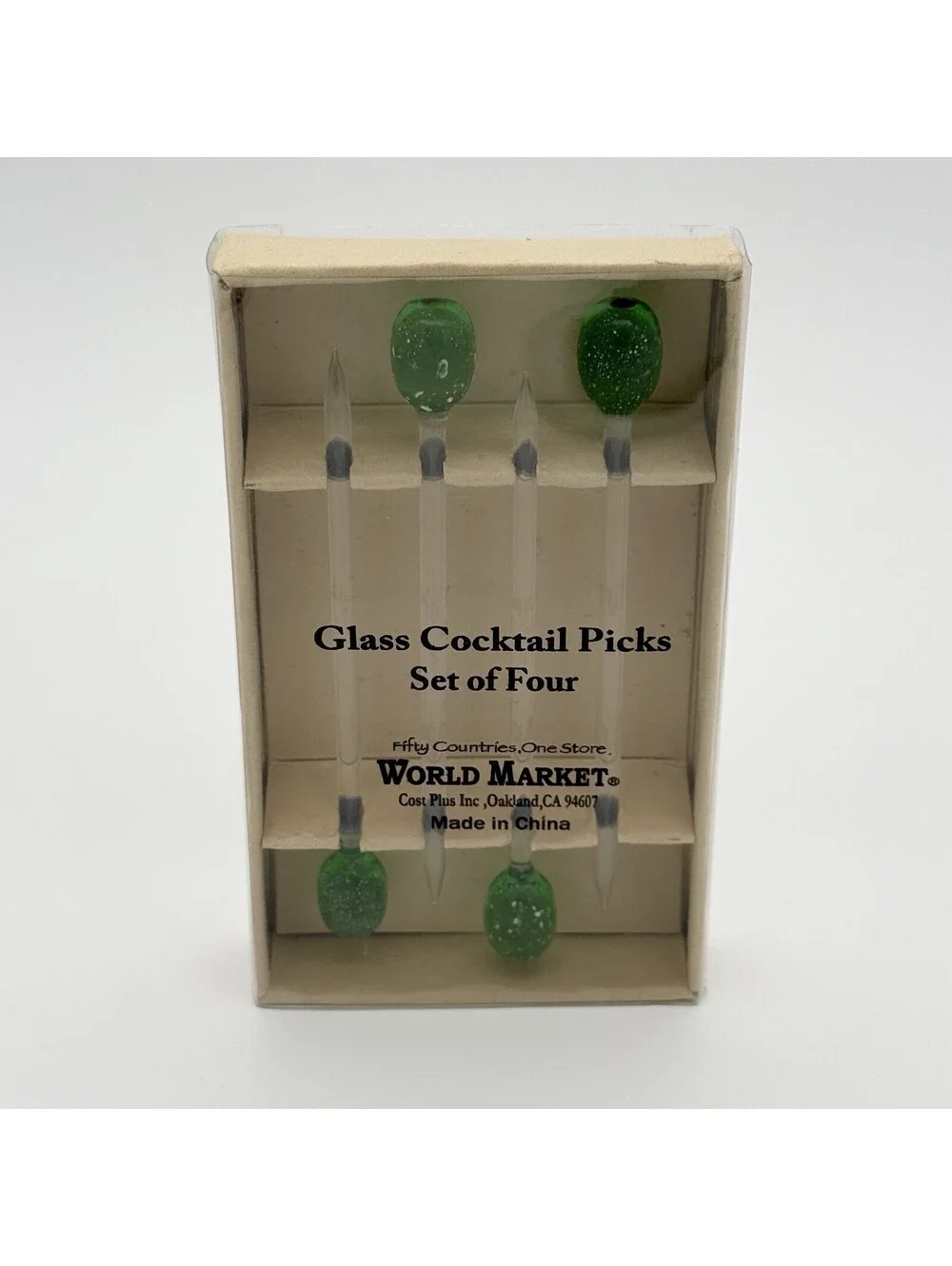 Vtg World Market Glass Olive 4”  Cocktail Drink Swizzle Picks Set Of 4